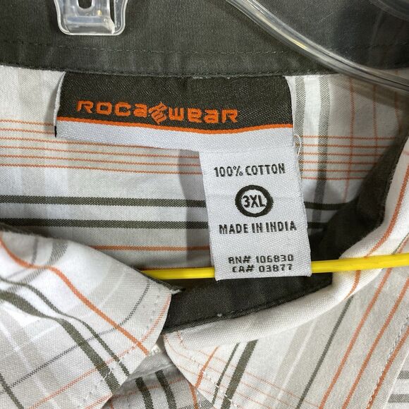 Rocawear Shirt Mens XXXL Tan Green Orange Plaid Long Sleeve Button Down Cotton - Picture 3 of 12